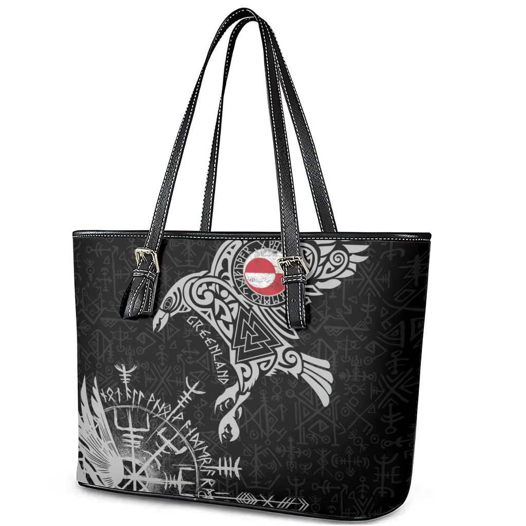 Greenland Viking Ravens Leather Tote Bag Vegvisir Runes Pattern - Wonder Print Shop