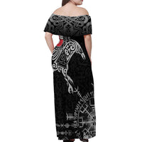 Greenland Viking Ravens Off Shoulder Maxi Dress Vegvisir Runes Pattern - Wonder Print Shop