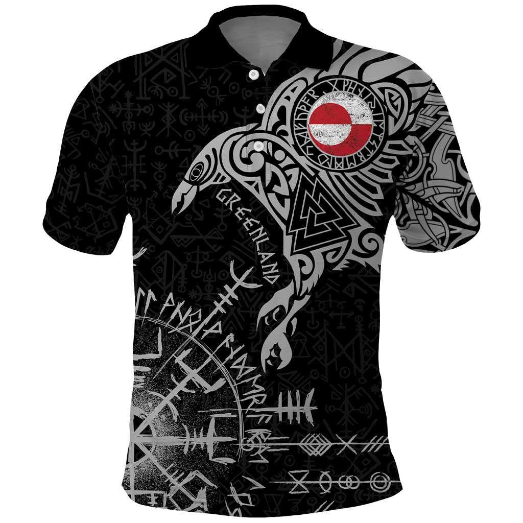 Greenland Viking Ravens Polo Shirt Vegvisir Runes Pattern - Wonder Print Shop