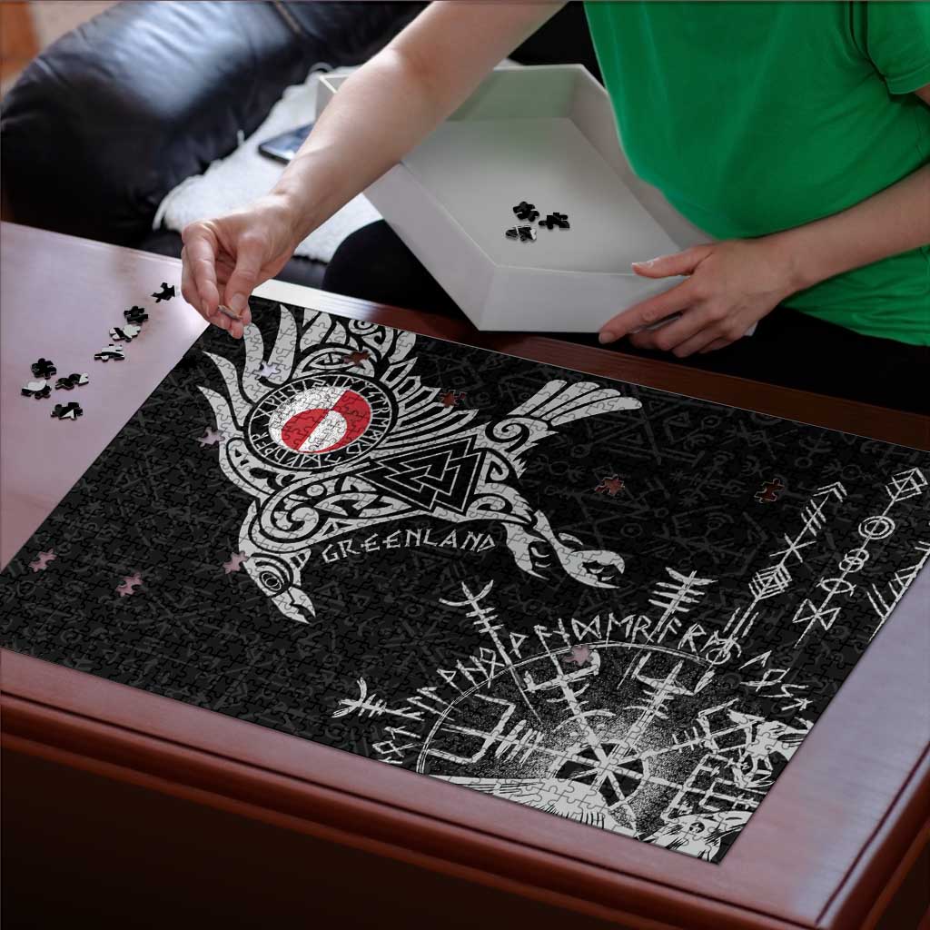 Greenland Viking Ravens Puzzle Vegvisir Runes Pattern - Wonder Print Shop