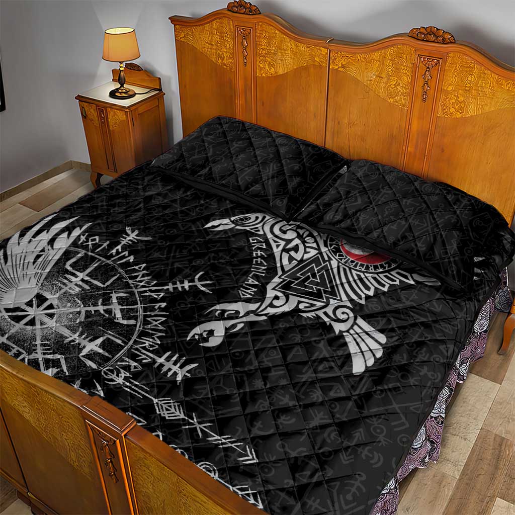 Greenland Viking Ravens Quilt Bed Set Vegvisir Runes Pattern - Wonder Print Shop
