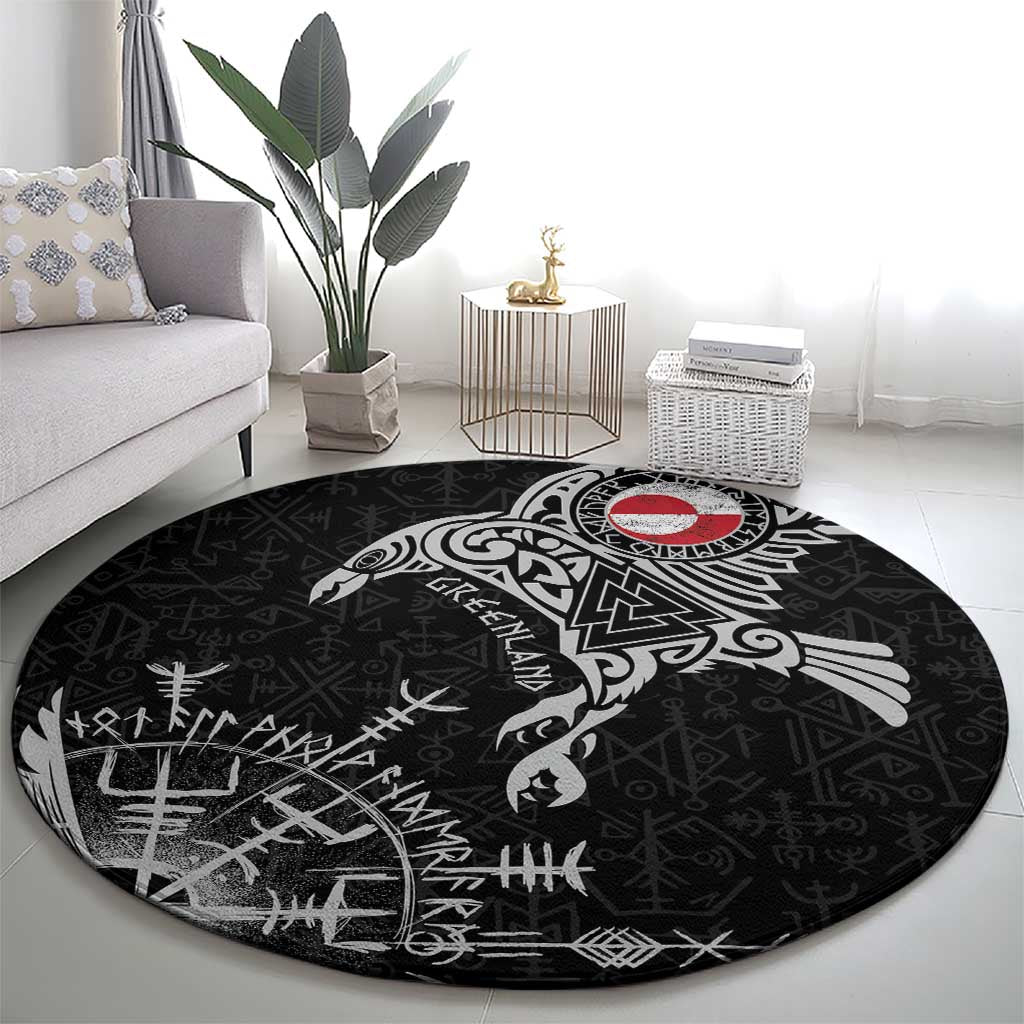 Greenland Viking Ravens Round Carpet Vegvisir Runes Pattern - Wonder Print Shop