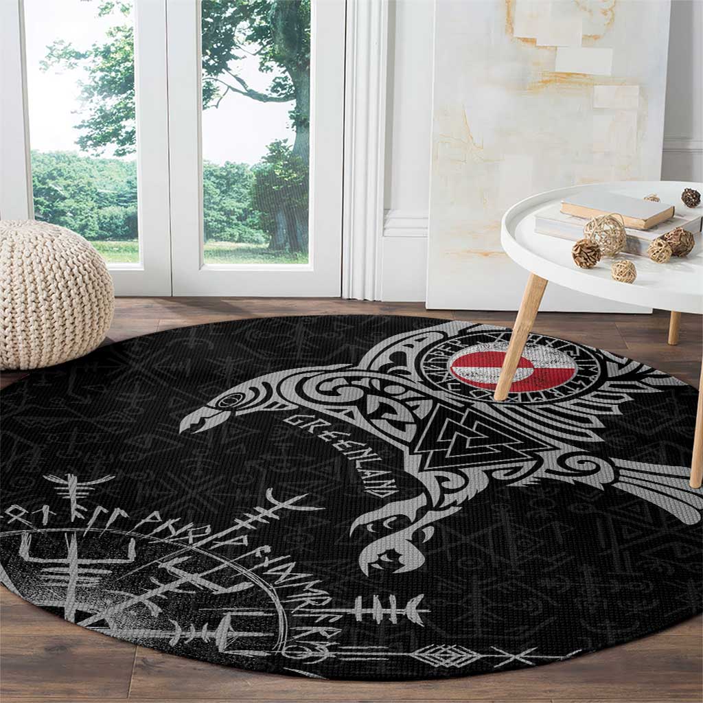 Greenland Viking Ravens Round Carpet Vegvisir Runes Pattern - Wonder Print Shop