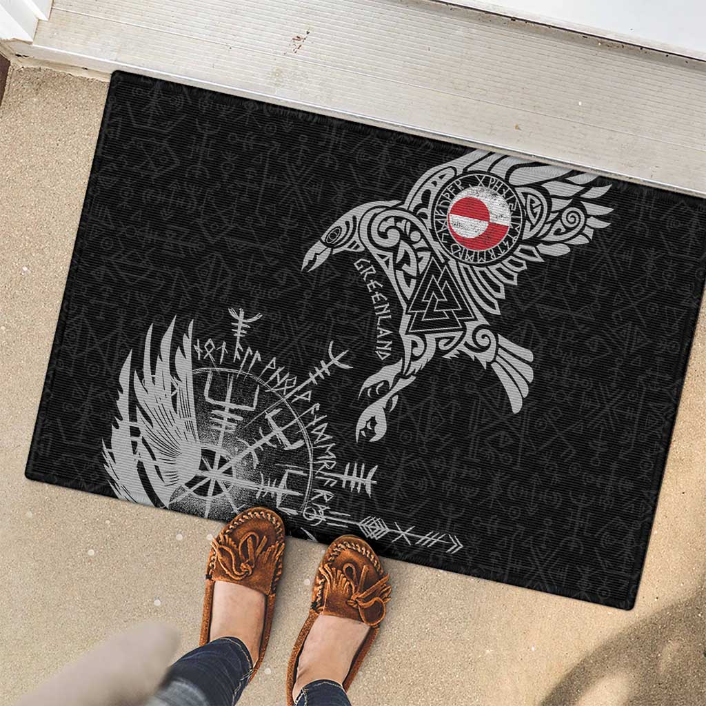 Greenland Viking Ravens Rubber Doormat Vegvisir Runes Pattern - Wonder Print Shop