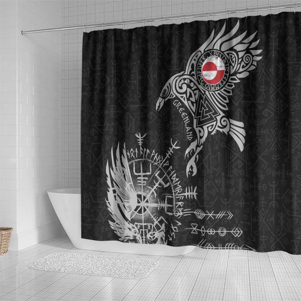 Greenland Viking Ravens Shower Curtain Vegvisir Runes Pattern - Wonder Print Shop