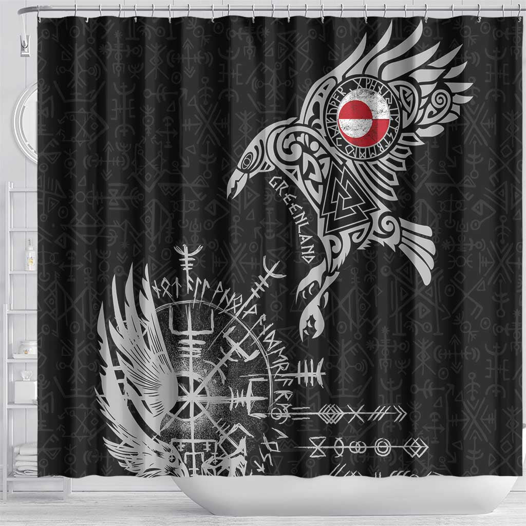 Greenland Viking Ravens Shower Curtain Vegvisir Runes Pattern - Wonder Print Shop