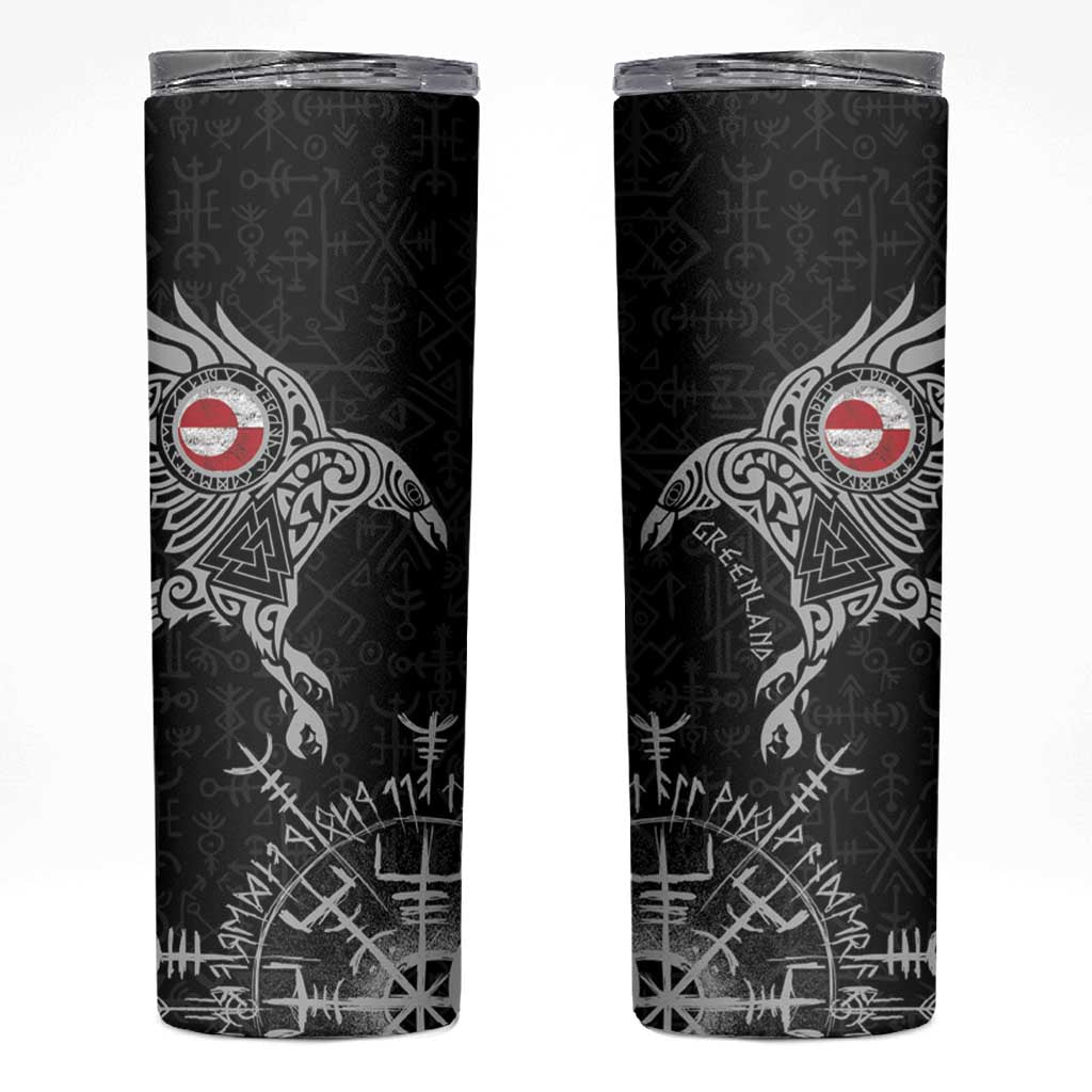 Greenland Viking Ravens Skinny Tumbler Vegvisir Runes Pattern - Wonder Print Shop