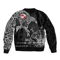 Greenland Viking Ravens Sleeve Zip Bomber Jacket Vegvisir Runes Pattern - Wonder Print Shop