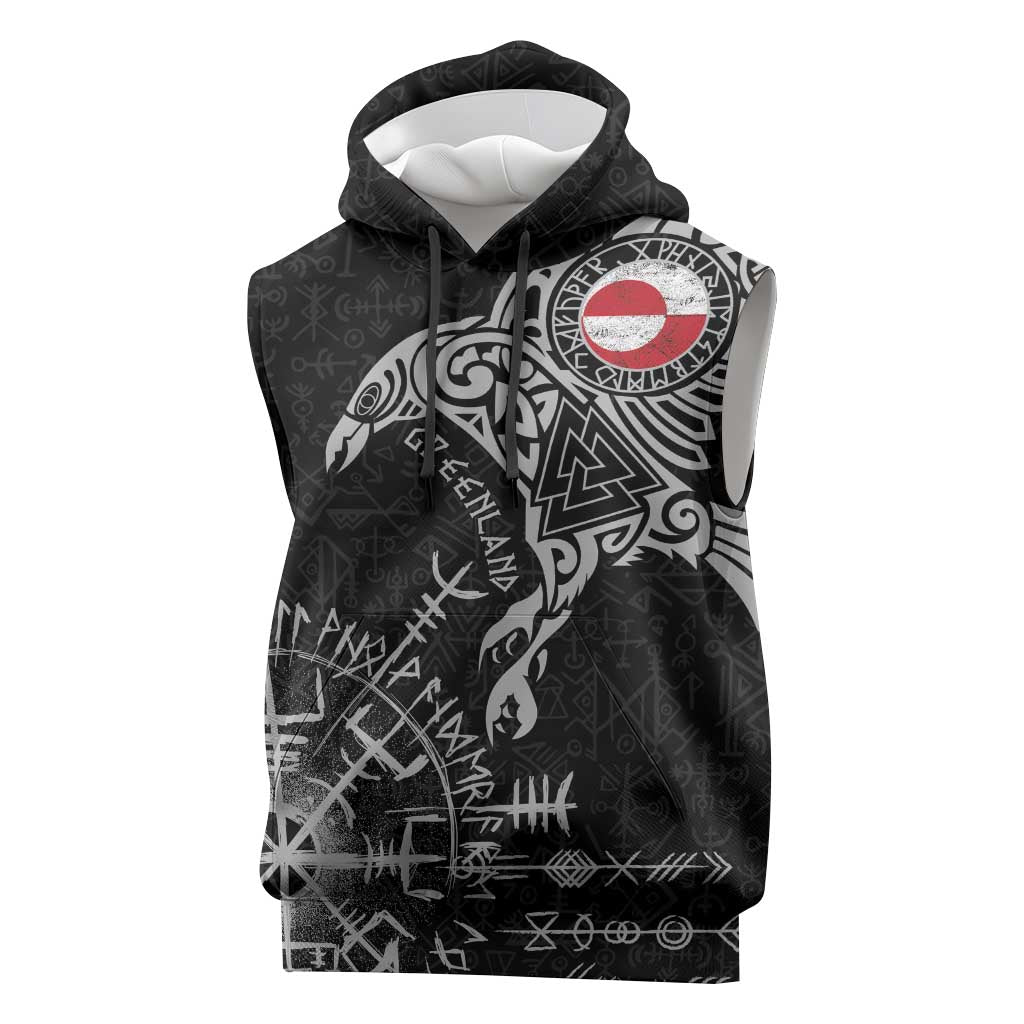 Greenland Viking Ravens Sleeveless Hoodie Vegvisir Runes Pattern - Wonder Print Shop