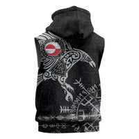 Greenland Viking Ravens Sleeveless Hoodie Vegvisir Runes Pattern - Wonder Print Shop