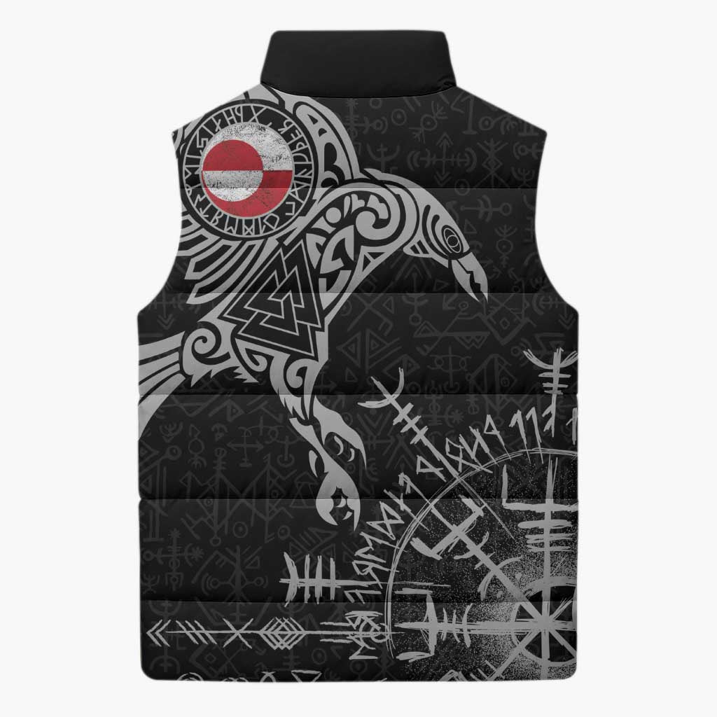 Greenland Viking Ravens Sleeveless Puffer Jacket Vegvisir Runes Pattern - Wonder Print Shop
