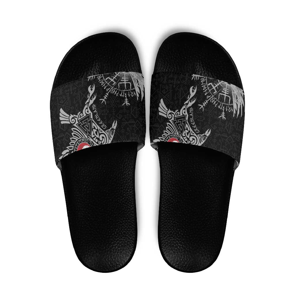 Greenland Viking Ravens Slide Sandals Vegvisir Runes Pattern - Wonder Print Shop