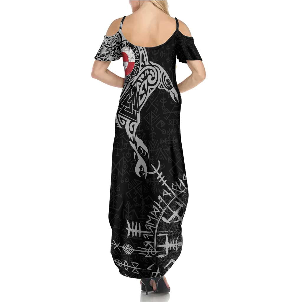 Greenland Viking Ravens Summer Maxi Dress Vegvisir Runes Pattern - Wonder Print Shop