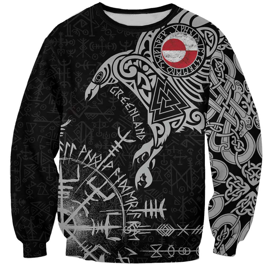 Greenland Viking Ravens Sweatshirt Vegvisir Runes Pattern - Wonder Print Shop