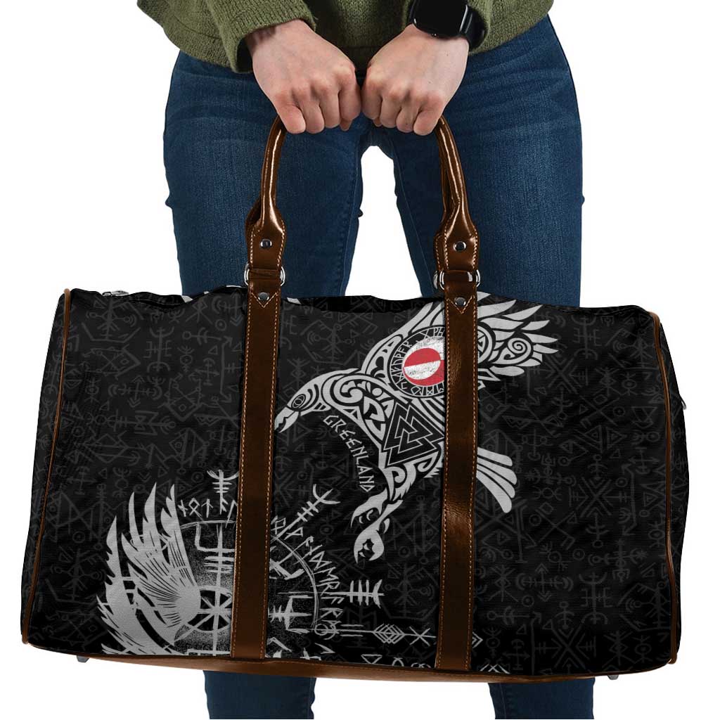 Greenland Viking Ravens Travel Bag Vegvisir Runes Pattern - Wonder Print Shop