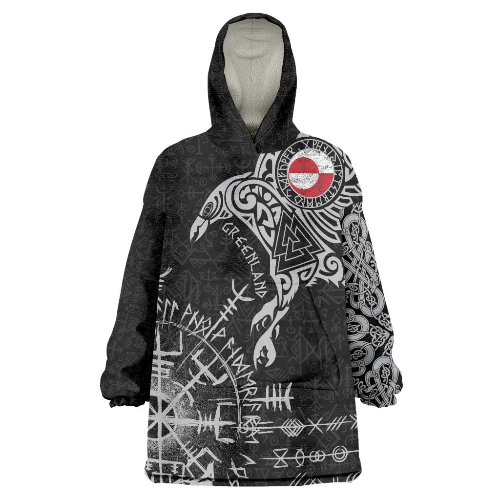 Greenland Viking Ravens Wearable Blanket Hoodie Vegvisir Runes Pattern - Wonder Print Shop