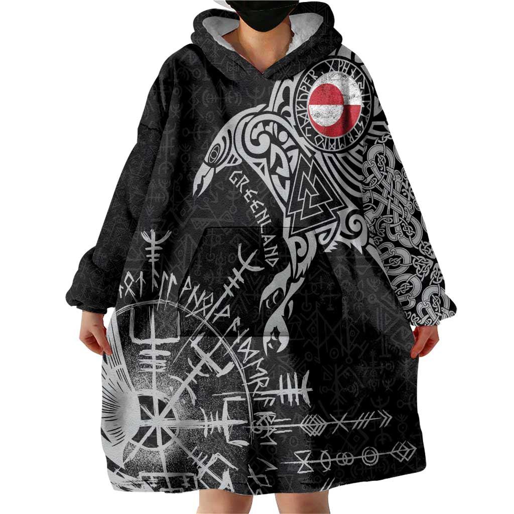 Greenland Viking Ravens Wearable Blanket Hoodie Vegvisir Runes Pattern - Wonder Print Shop