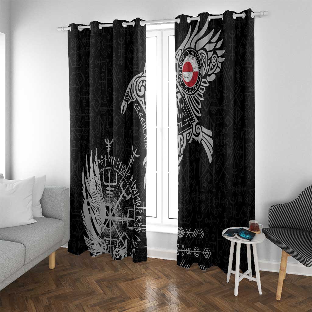 Greenland Viking Ravens Window Curtain Vegvisir Runes Pattern - Wonder Print Shop