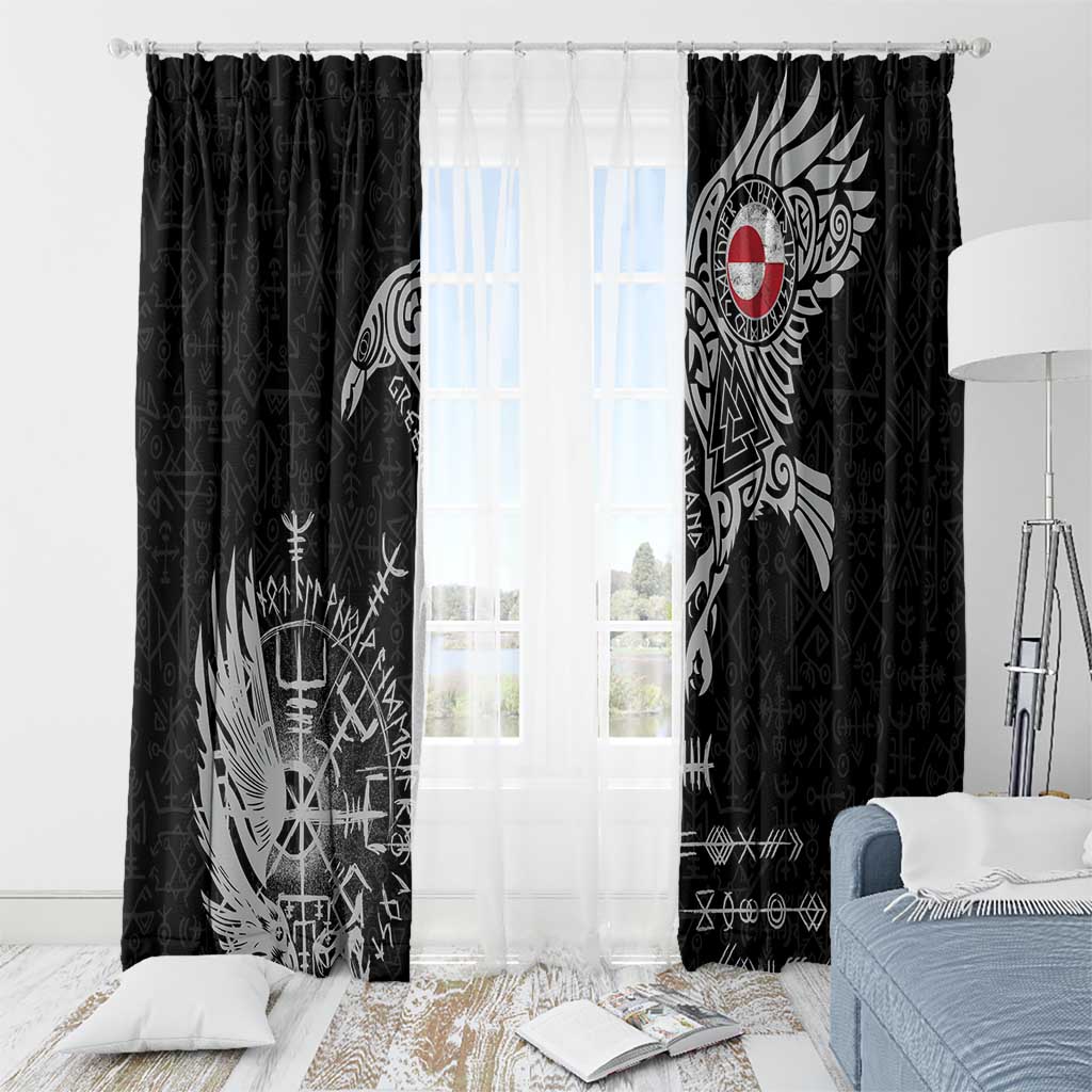 Greenland Viking Ravens Window Curtain Vegvisir Runes Pattern - Wonder Print Shop
