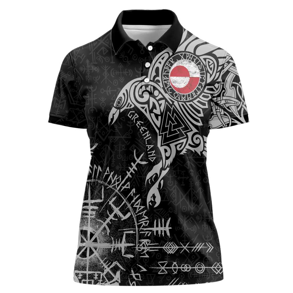 Greenland Viking Ravens Women Polo Shirt Vegvisir Runes Pattern - Wonder Print Shop