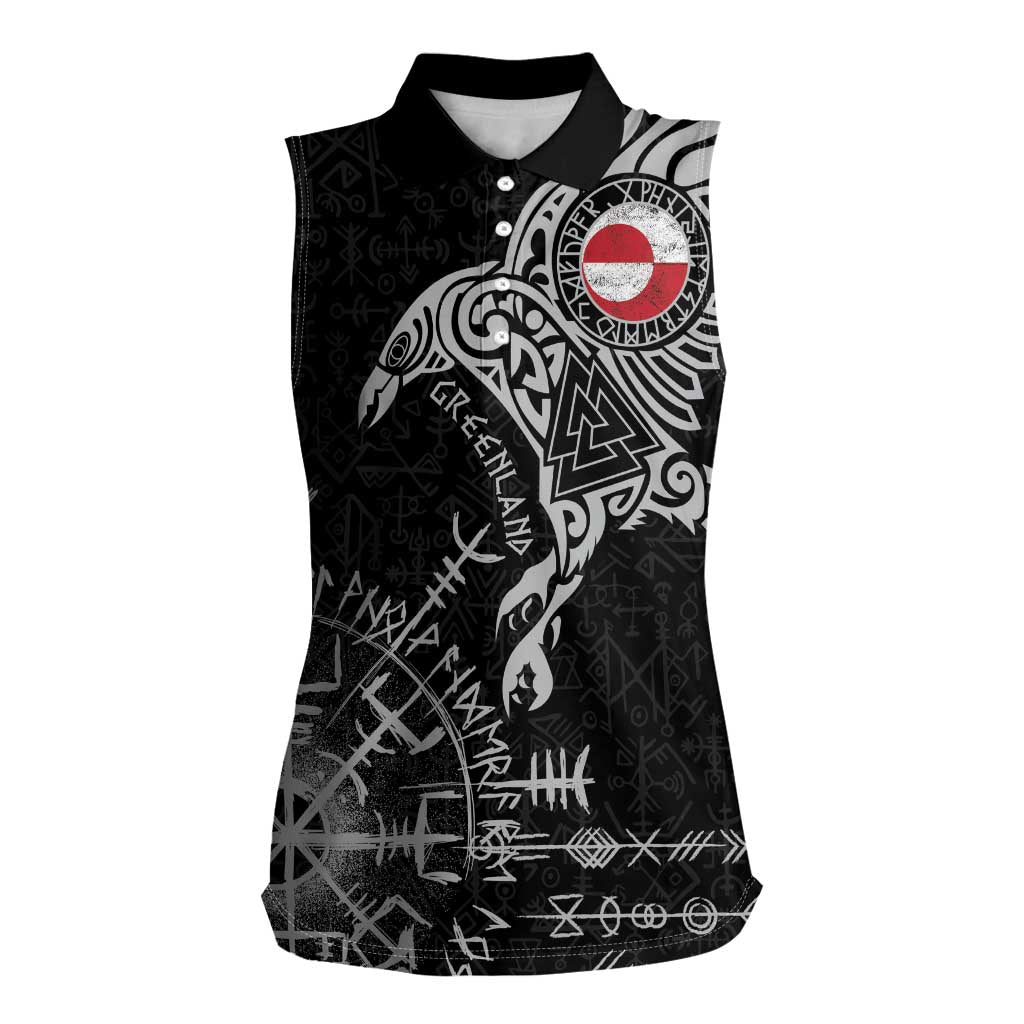 Greenland Viking Ravens Women Sleeveless Polo Shirt Vegvisir Runes Pattern - Wonder Print Shop