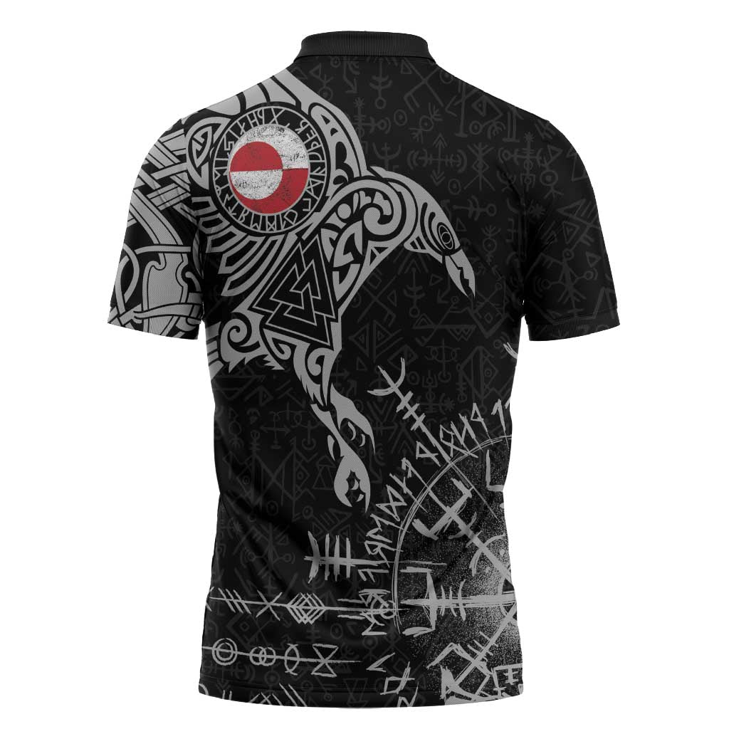 Greenland Viking Ravens Zipper Polo Shirt Vegvisir Runes Pattern - Wonder Print Shop