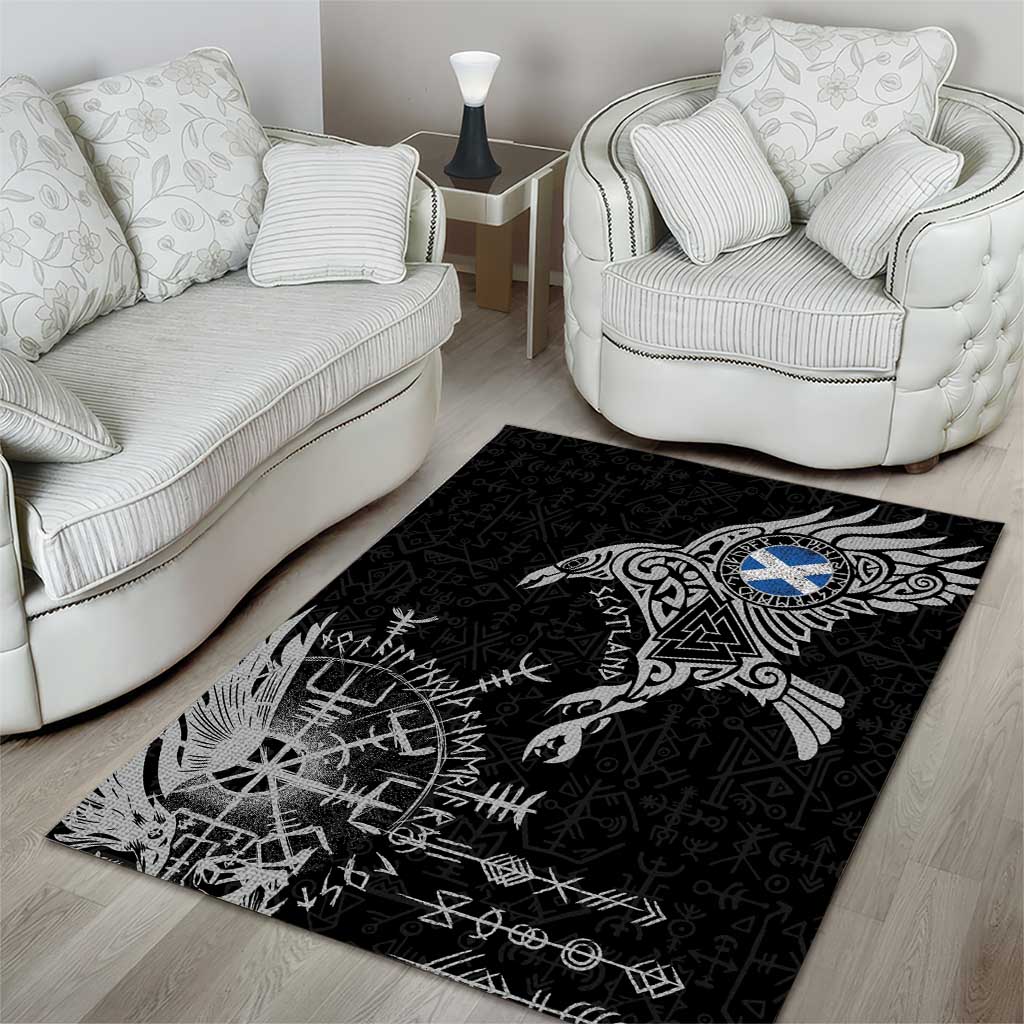 Scotland Viking Ravens Area Rug Vegvisir Runes Pattern - Wonder Print Shop