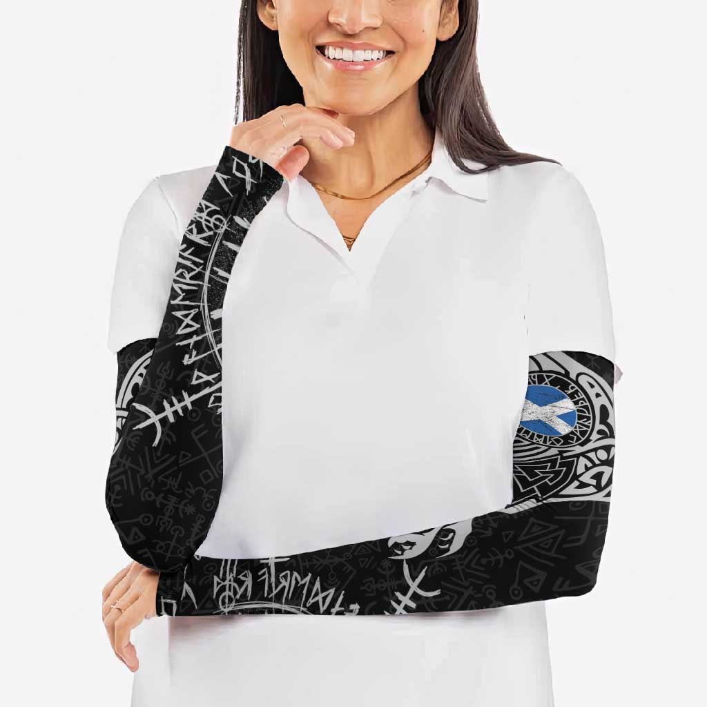 Scotland Viking Ravens Arm Sleeves Vegvisir Runes Pattern - Wonder Print Shop