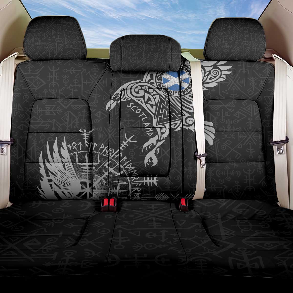 Scotland Viking Ravens Back Car Seat Cover Vegvisir Runes Pattern - Wonder Print Shop
