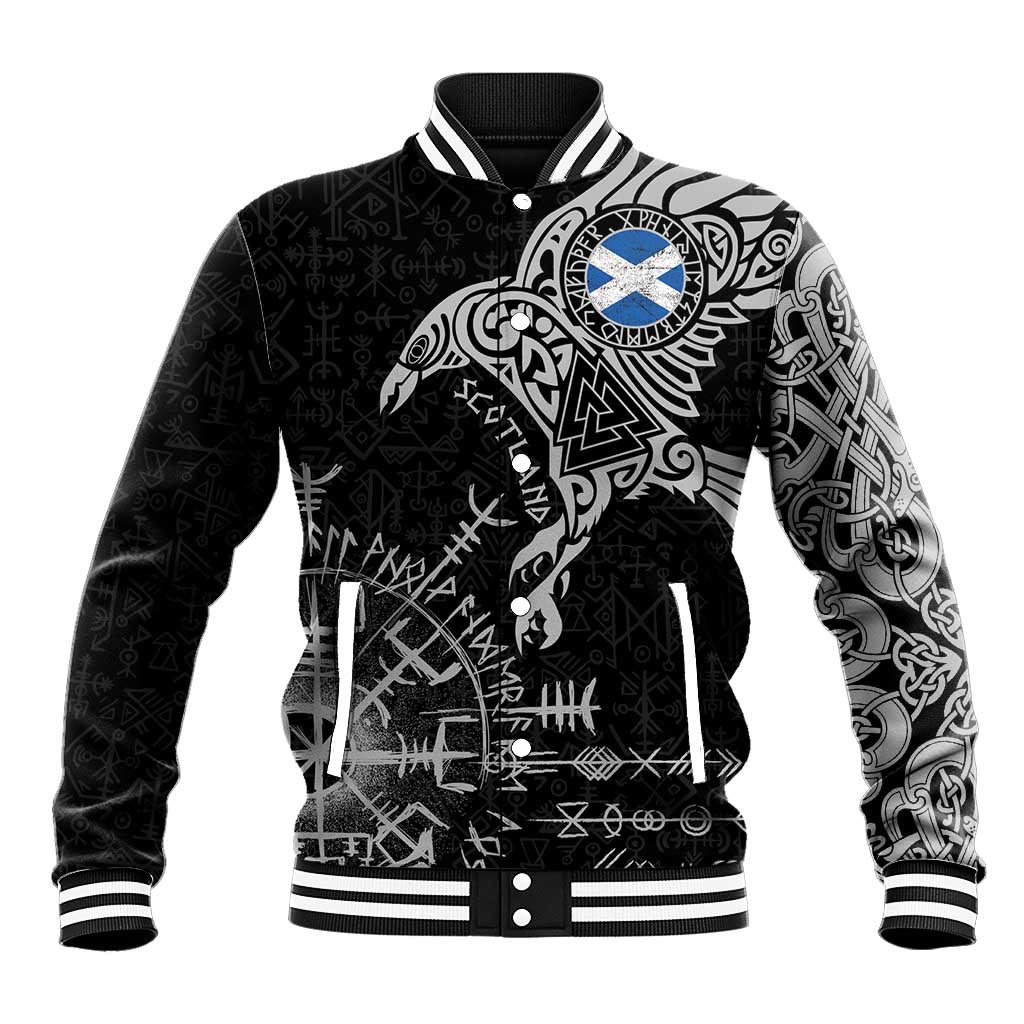 Scotland Viking Ravens Baseball Jacket Vegvisir Runes Pattern - Wonder Print Shop