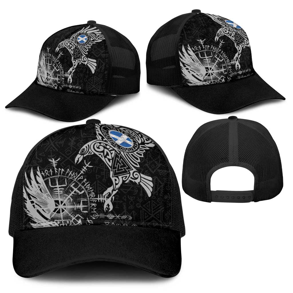 Scotland Viking Ravens Baseball Net Cap Vegvisir Runes Pattern - Wonder Print Shop