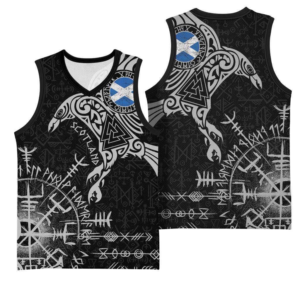 Scotland Viking Ravens Basketball Jersey Vegvisir Runes Pattern - Wonder Print Shop