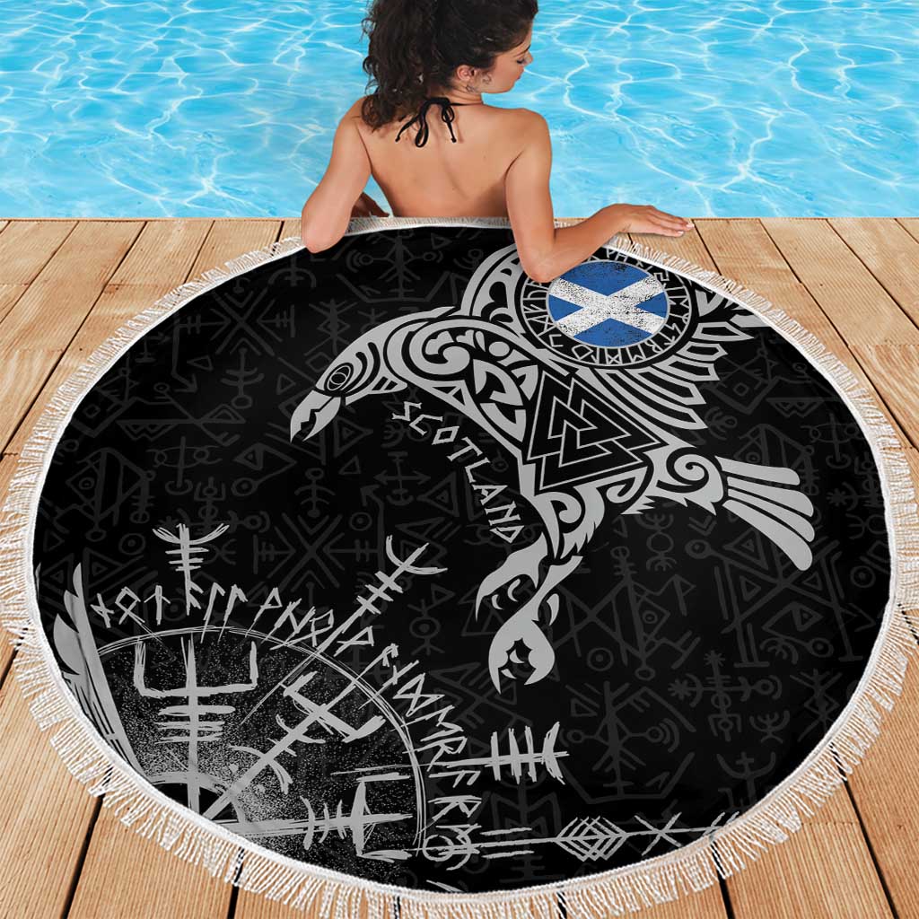 Scotland Viking Ravens Beach Blanket Vegvisir Runes Pattern - Wonder Print Shop