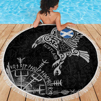 Scotland Viking Ravens Beach Blanket Vegvisir Runes Pattern - Wonder Print Shop