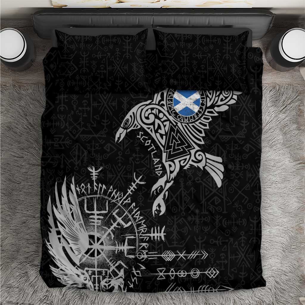 Scotland Viking Ravens Bedding Set Vegvisir Runes Pattern - Wonder Print Shop