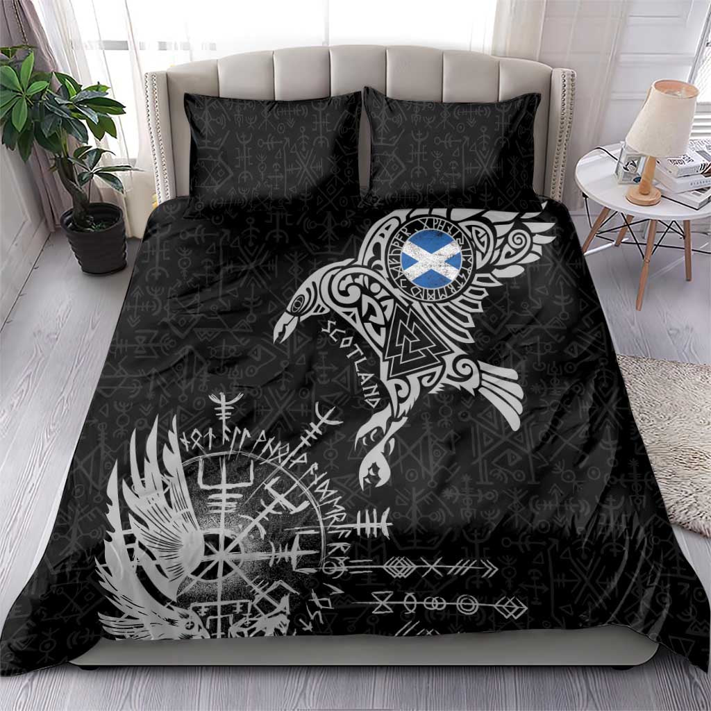 Scotland Viking Ravens Bedding Set Vegvisir Runes Pattern - Wonder Print Shop