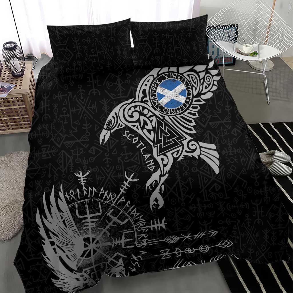 Scotland Viking Ravens Bedding Set Vegvisir Runes Pattern - Wonder Print Shop