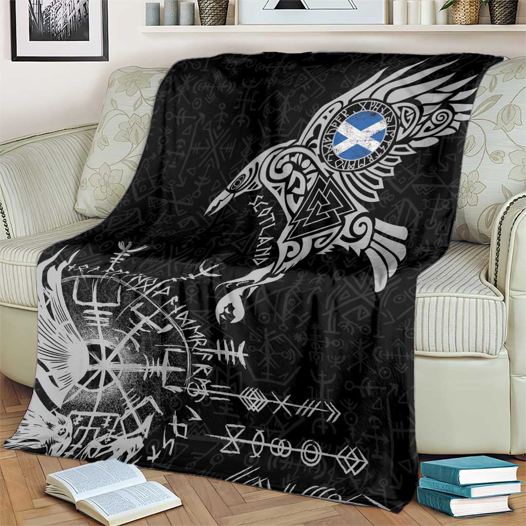 Scotland Viking Ravens Blanket Vegvisir Runes Pattern - Wonder Print Shop