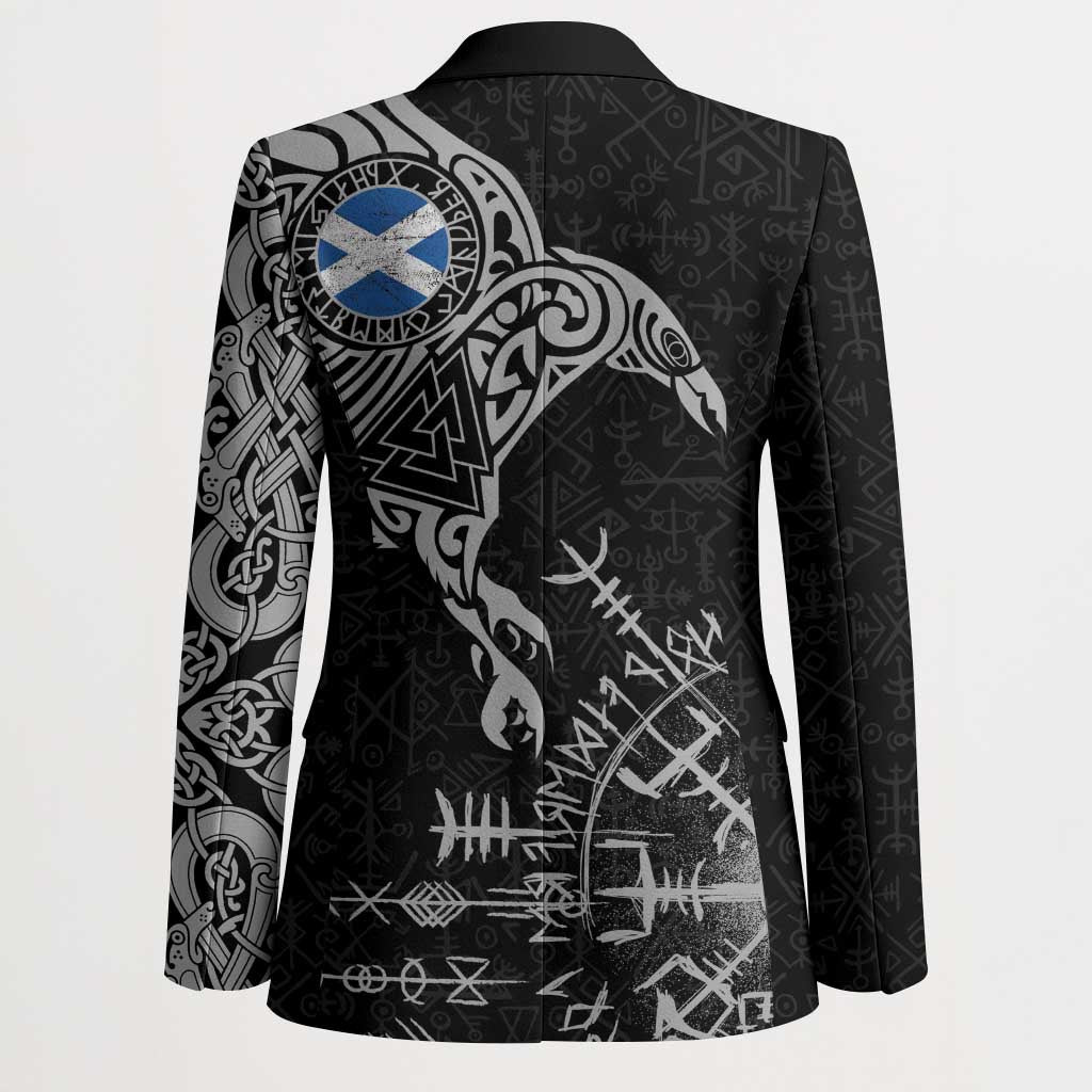 Scotland Viking Ravens Blazer Vegvisir Runes Pattern - Wonder Print Shop