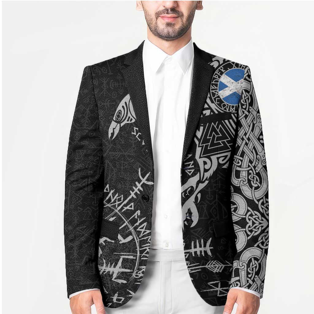 Scotland Viking Ravens Blazer Vegvisir Runes Pattern - Wonder Print Shop