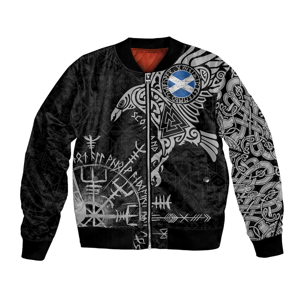 Scotland Viking Ravens Bomber Jacket Vegvisir Runes Pattern - Wonder Print Shop