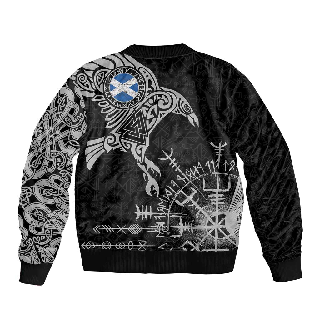 Scotland Viking Ravens Bomber Jacket Vegvisir Runes Pattern - Wonder Print Shop