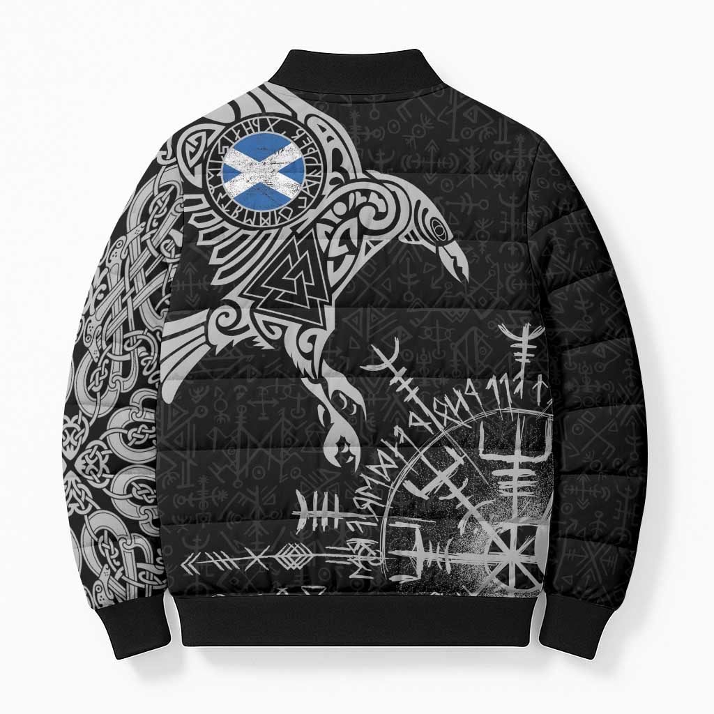 Scotland Viking Ravens Bomber Puffer Jacket Vegvisir Runes Pattern - Wonder Print Shop