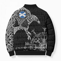 Scotland Viking Ravens Bomber Puffer Jacket Vegvisir Runes Pattern - Wonder Print Shop