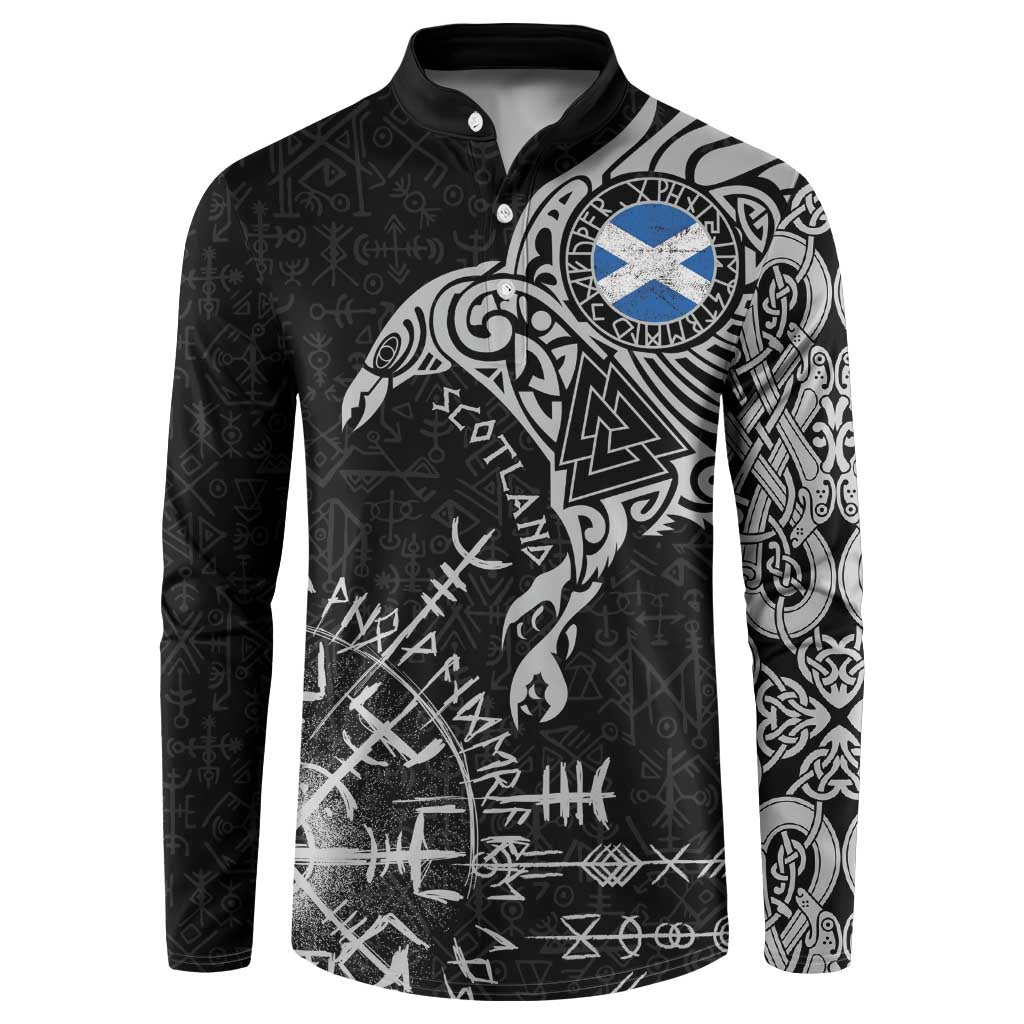 Scotland Viking Ravens Button Sweatshirt Vegvisir Runes Pattern - Wonder Print Shop