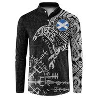 Scotland Viking Ravens Button Sweatshirt Vegvisir Runes Pattern - Wonder Print Shop