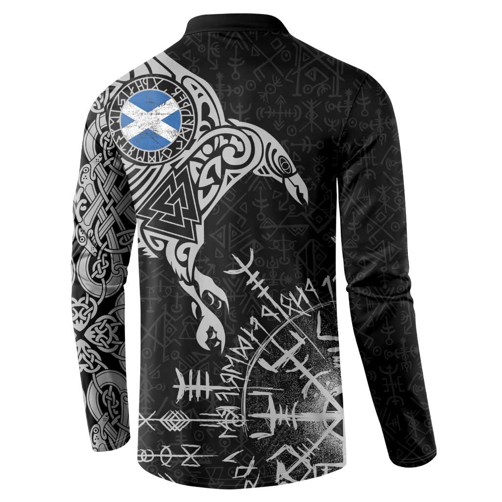 Scotland Viking Ravens Button Sweatshirt Vegvisir Runes Pattern - Wonder Print Shop