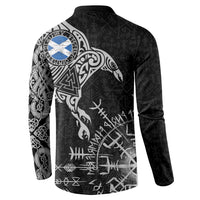 Scotland Viking Ravens Button Sweatshirt Vegvisir Runes Pattern - Wonder Print Shop