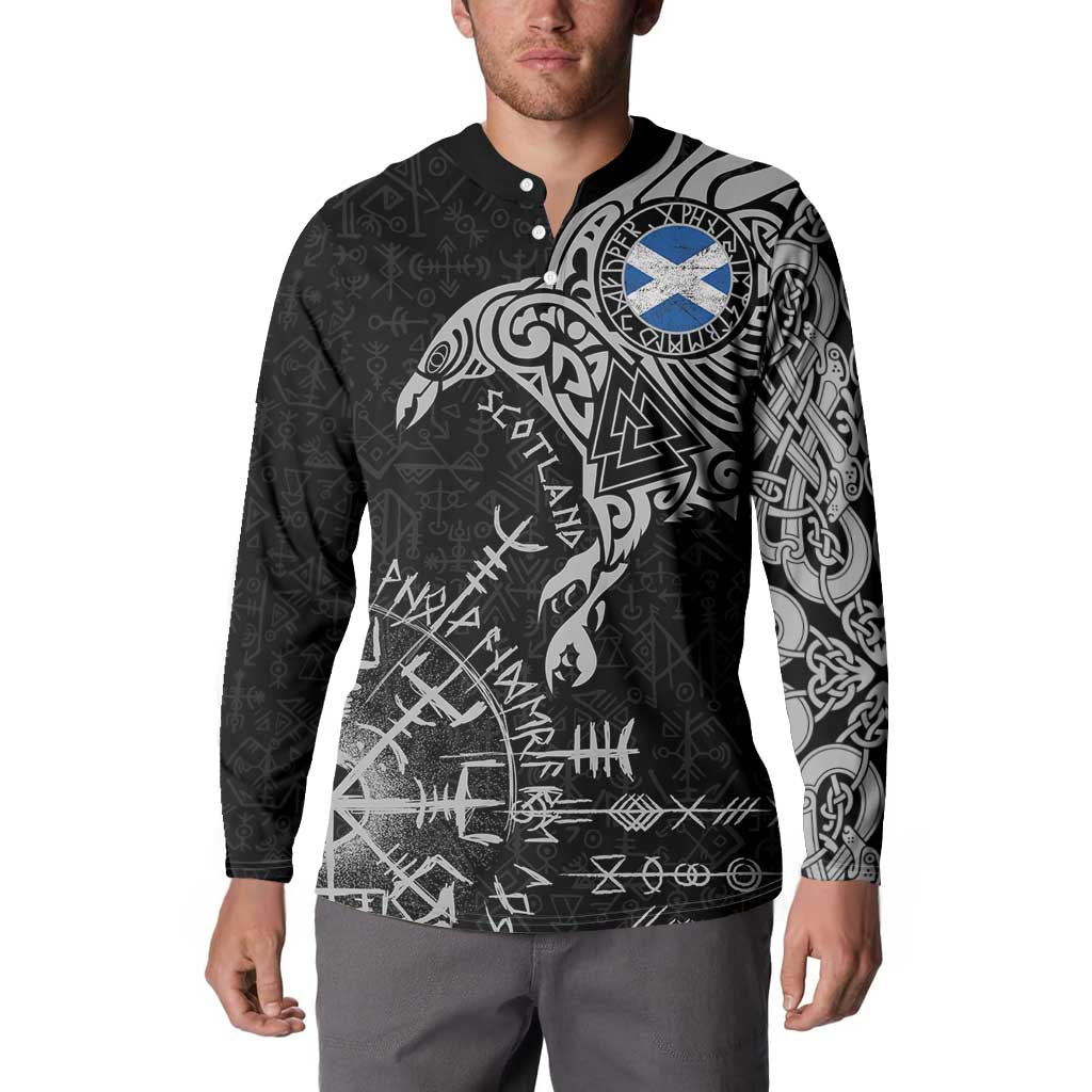 Scotland Viking Ravens Button Sweatshirt Vegvisir Runes Pattern - Wonder Print Shop