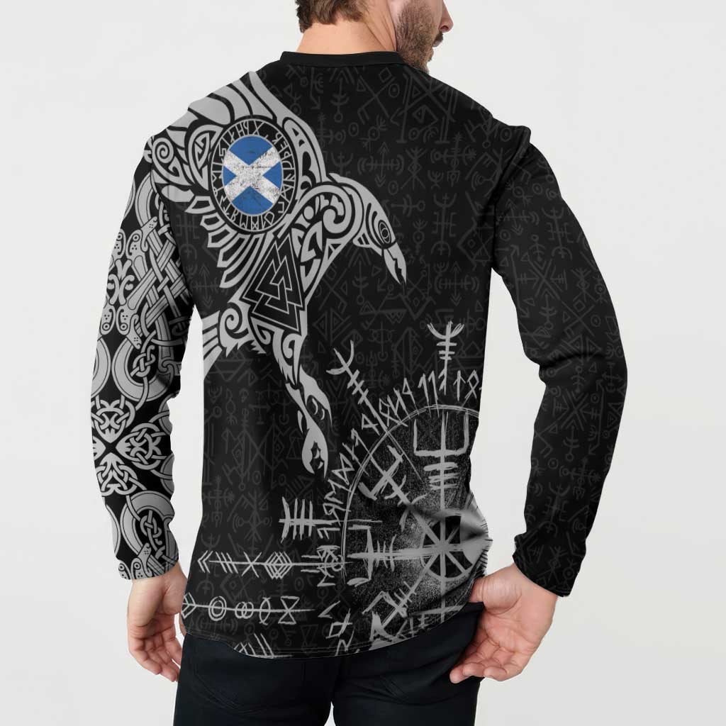 Scotland Viking Ravens Button Sweatshirt Vegvisir Runes Pattern - Wonder Print Shop
